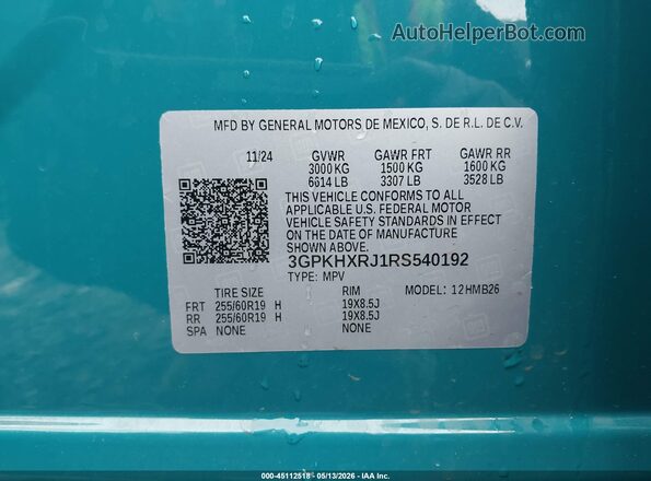 3GPKHXRJ1RS540192 2024 HONDA PROLOGUE Teal Engine compartment view