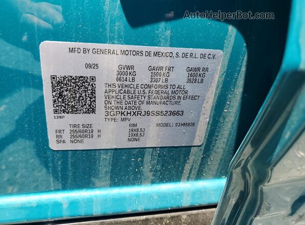 3GPKHXRJ9SS523663 2025 HONDA PROLOGUE Turquoise Vista de la etiqueta del VIN