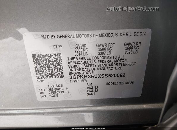 3GPKHXRJXSS520092 2025 HONDA PROLOGUE Gray Вид підкапотного простору