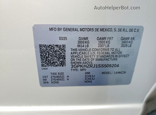 3GPKHZRJ1SS509204 2025 HONDA PROLOGUE White 
