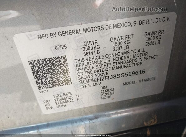 3GPKHZRJ8SS519616 2025 HONDA PROLOGUE Красный Вид подкапотного пространства