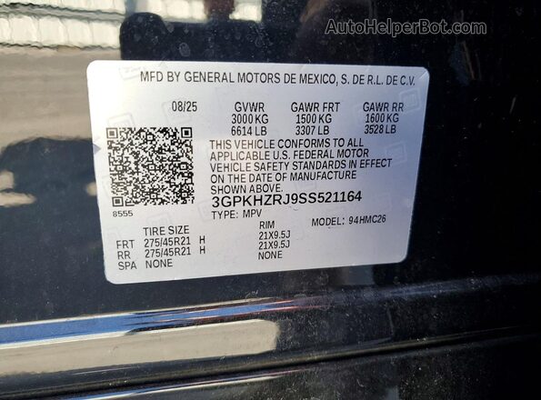 3GPKHZRJ9SS521164 2025 HONDA PROLOGUE Black VIN կոդի պիտակի տեսք