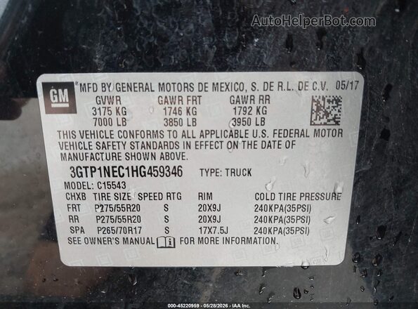 3GTP1NEC1HG459346 2017 GMC SIERRA Black Widok komory silnika