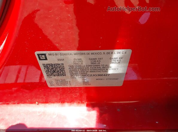 3GTP1NEC2JG360427 2018 GMC SIERRA Red Vista de la etiqueta del VIN