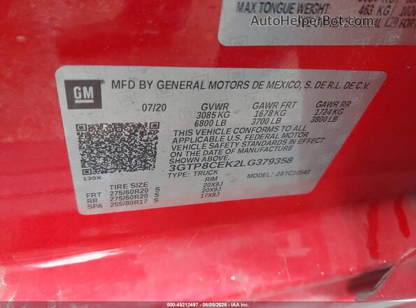 3GTP8CEK2LG379358 2020 GMC SIERRA Red Vista del compartimento del motor