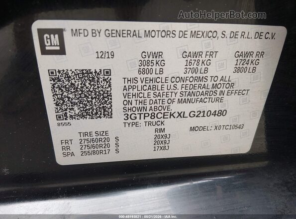 3GTP8CEKXLG210480 2020 GMC SIERRA Black Շարժիչի բաժամունքի տեսք