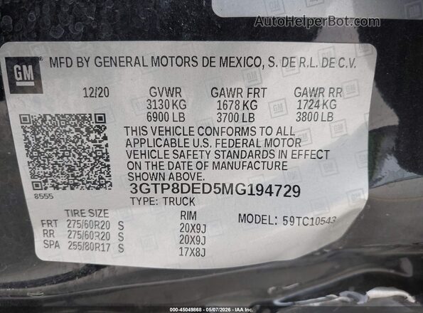 3GTP8DED5MG194729 2021 GMC SIERRA Black Engine compartment view