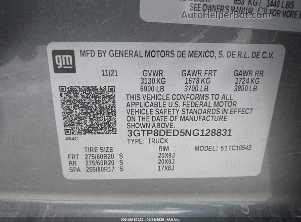 3GTP8DED5NG128831 2022 GMC SIERRA Серый Вид подкапотного пространства