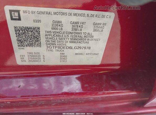 3GTP8DED6LG297978 2020 GMC SIERRA Burgundy Widok komory silnika