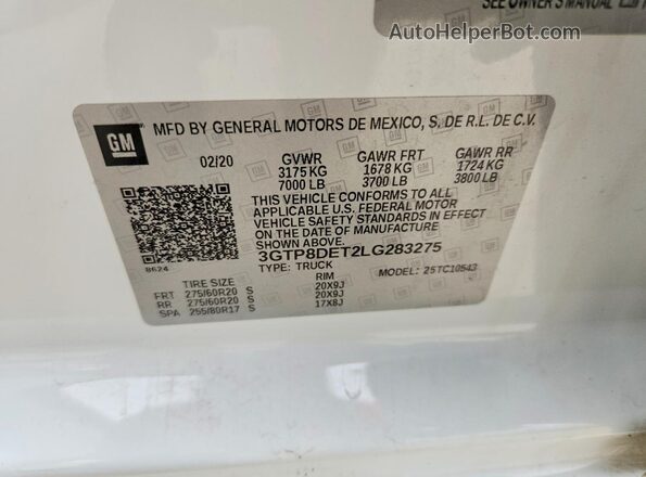 3GTP8DET2LG283275 2020 GMC SIERRA Белый Вид подкапотного пространства