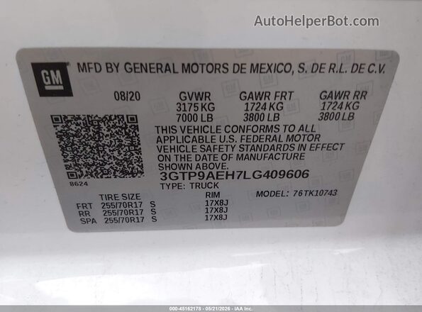 3GTP9AEH7LG409606 2020 GMC SIERRA White Engine compartment view
