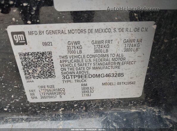 3GTP9EED0MG463285 2021 GMC SIERRA Black Вид підкапотного простору
