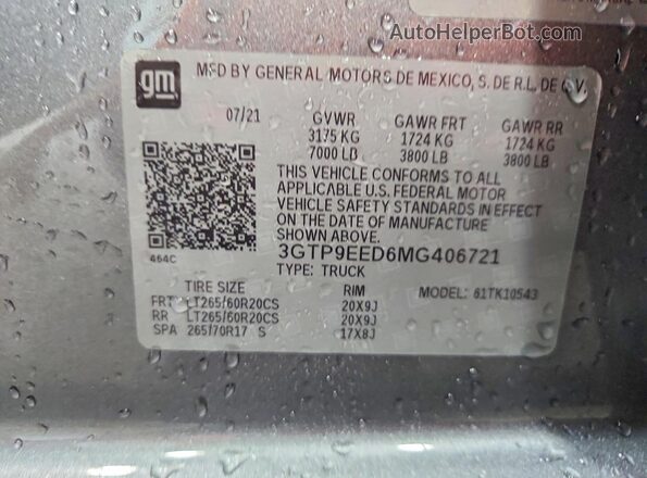 3GTP9EED6MG406721 2021 GMC SIERRA Gray 