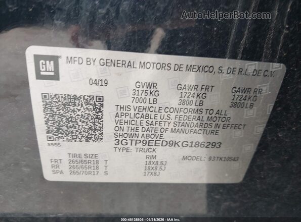 3GTP9EED9KG186293 2019 GMC SIERRA Black Engine compartment view