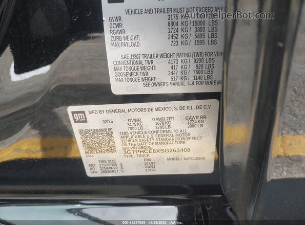 3GTPHCE8XSG263408 2025 GMC SIERRA Black Engine compartment view