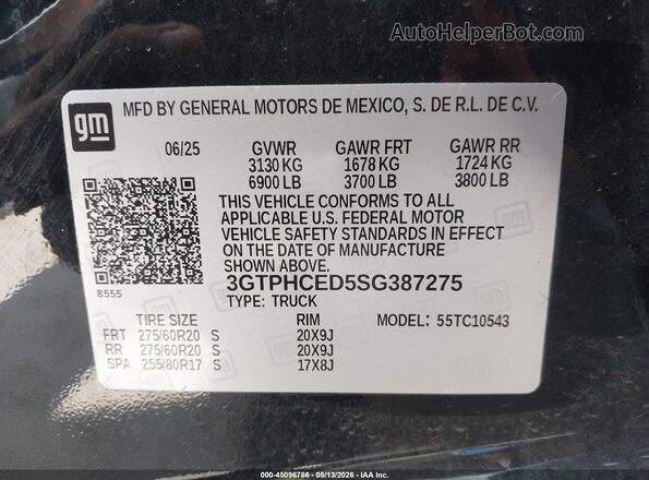 3GTPHCED5SG387275 2025 GMC SIERRA Black Engine compartment view