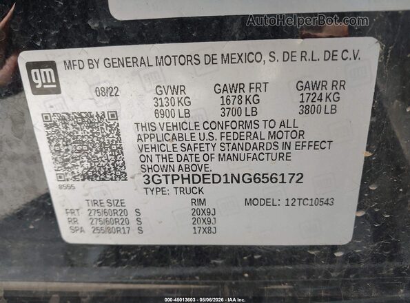 3GTPHDED1NG656172 2022 GMC SIERRA Black Вид підкапотного простору