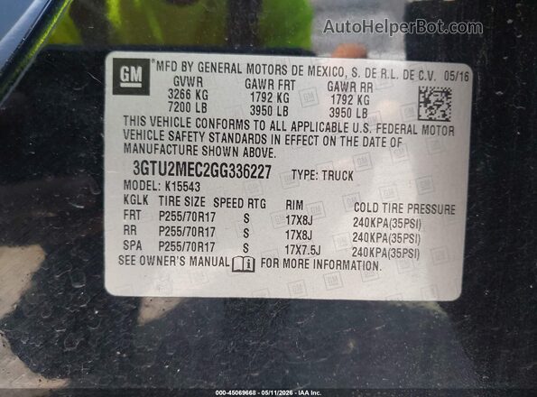 3GTU2MEC2GG336227 2016 GMC SIERRA Black 