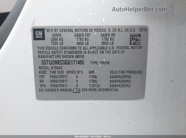 3GTU2MEC5GG171466 2016 GMC SIERRA White Շարժիչի բաժամունքի տեսք