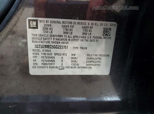 3GTU2MEC5GG223761 2016 GMC SIERRA Charcoal Vista del compartimento del motor