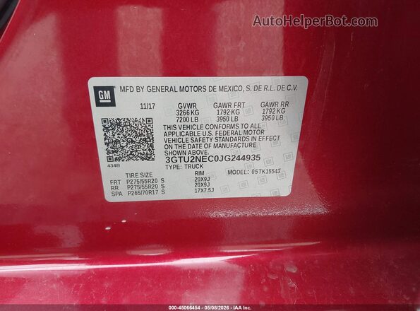 3GTU2NEC0JG244935 2018 GMC SIERRA Red Widok komory silnika