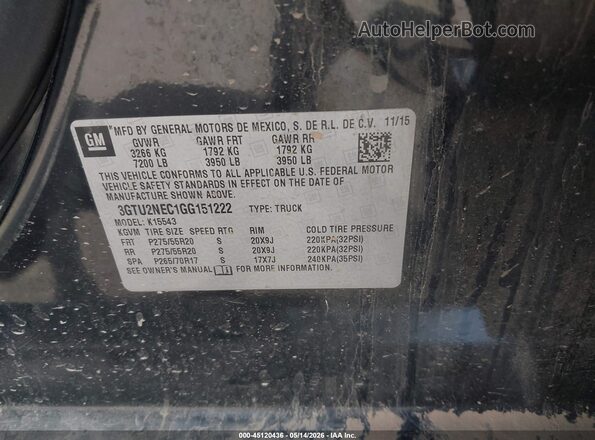 3GTU2NEC1GG151222 2016 GMC SIERRA Black Vista del compartimento del motor