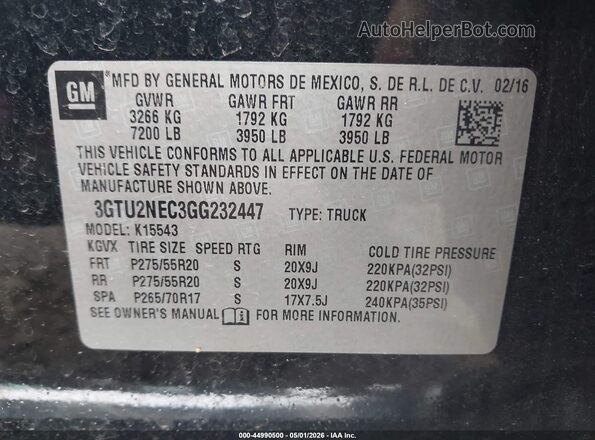 3GTU2NEC3GG232447 2016 GMC SIERRA Black Շարժիչի բաժամունքի տեսք