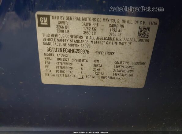3GTU2NEC4HG258976 2017 GMC SIERRA Blue Widok komory silnika