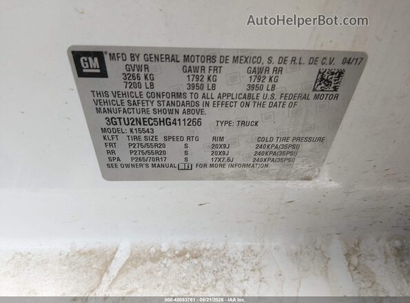 3GTU2NEC5HG411266 2017 GMC SIERRA Белый Вид подкапотного пространства