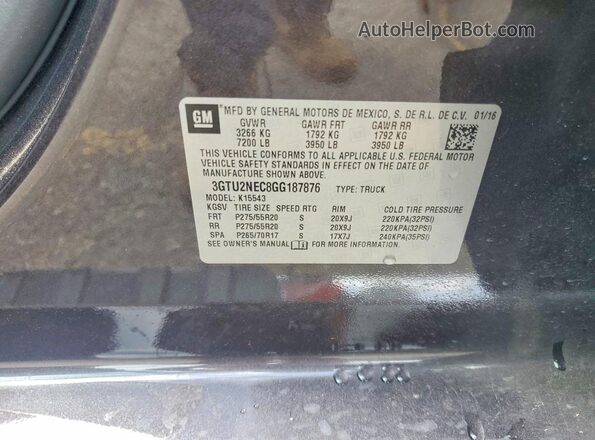 3GTU2NEC8GG187876 2016 GMC SIERRA Charcoal 