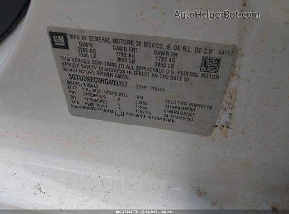 3GTU2NEC8HG408457 2017 GMC SIERRA White Vista del compartimento del motor