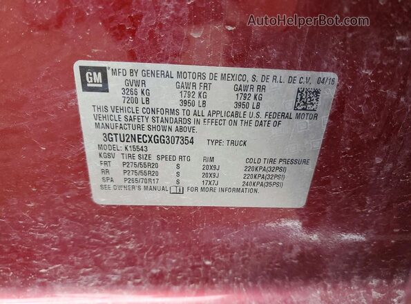 3GTU2NECXGG307354 2016 GMC SIERRA Maroon Widok komory silnika
