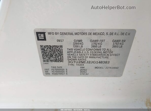 3GTU2NEJ2JG148383 2018 GMC SIERRA White 