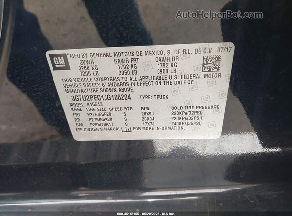 3GTU2PEC1JG106204 2018 GMC SIERRA Черный 