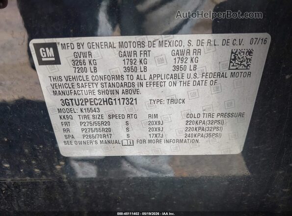 3GTU2PEC2HG117321 2017 GMC SIERRA Black Engine compartment view