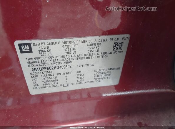 3GTU2PEC2HG409602 2017 GMC SIERRA Burgundy Շարժիչի բաժամունքի տեսք