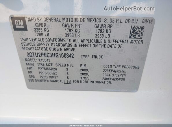 3GTU2PEC3HG160842 2017 GMC SIERRA White Вид підкапотного простору