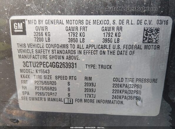 3GTU2PEC4GG263931 2016 GMC SIERRA Gray Շարժիչի բաժամունքի տեսք