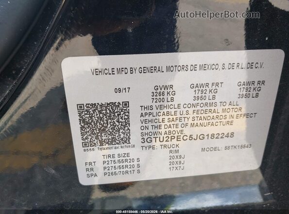 3GTU2PEC5JG182248 2018 GMC SIERRA Черный Вид подкапотного пространства