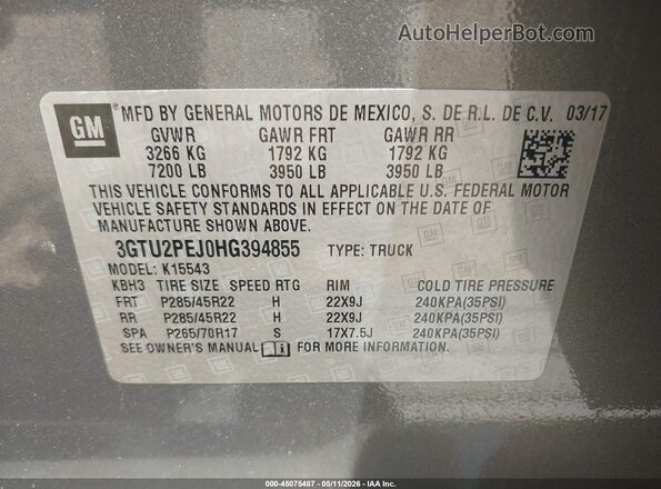 3GTU2PEJ0HG394855 2017 GMC SIERRA Gray 