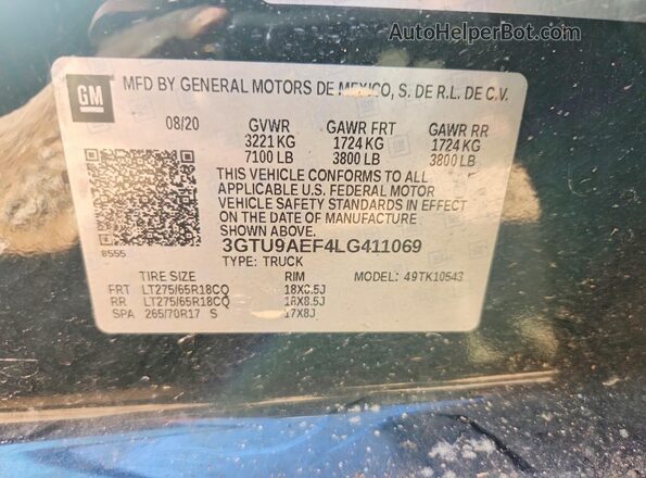 3GTU9AEF4LG411069 2020 GMC SIERRA Черный Вид подкапотного пространства