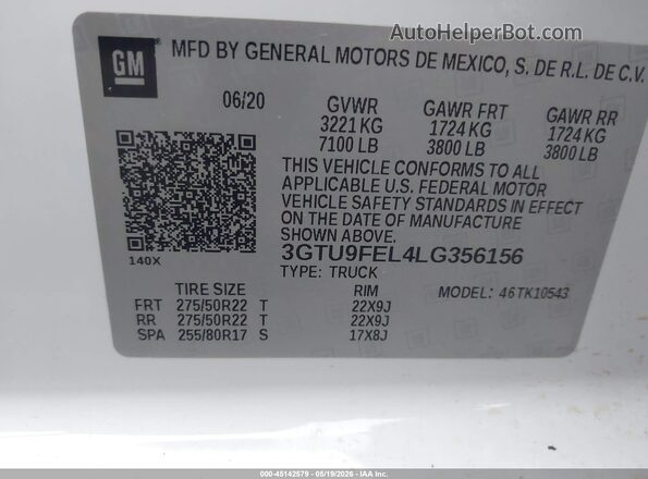 3GTU9FEL4LG356156 2020 GMC SIERRA White ძრავის განყოფილების ხედი