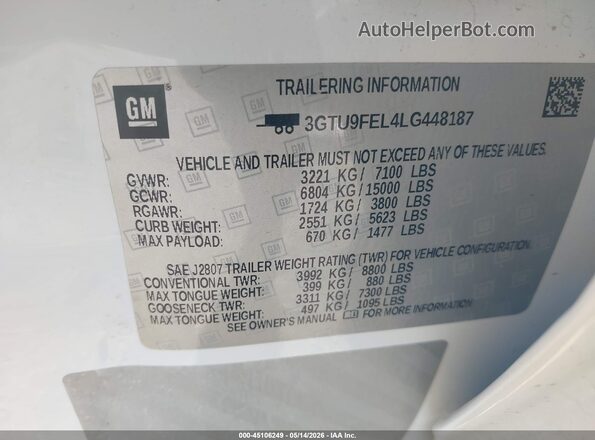 3GTU9FEL4LG448187 2020 GMC SIERRA White ძრავის განყოფილების ხედი
