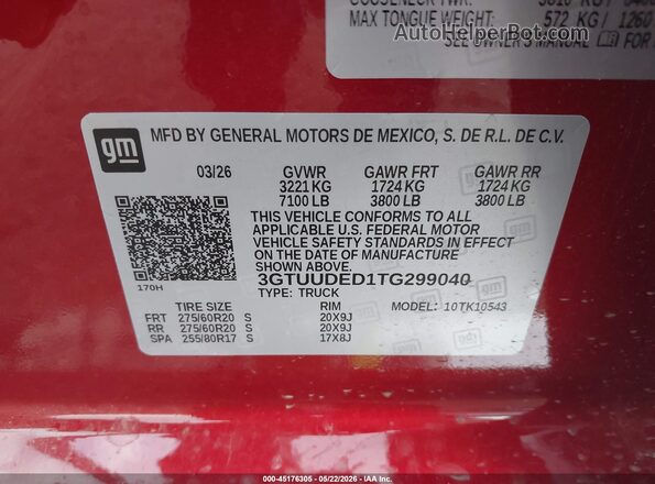 3GTUUDED1TG299040 2026 GMC SIERRA Красный Вид подкапотного пространства