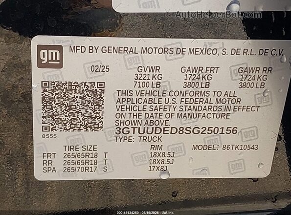 3GTUUDED8SG250156 2025 GMC SIERRA Black Вид підкапотного простору