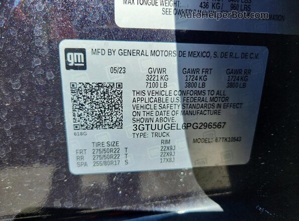 3GTUUGEL6PG296567 2023 GMC SIERRA Черный 