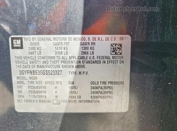 3GYFNBE35GS523327 2016 CADILLAC SRX Gray 