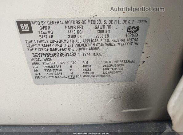3GYFNBE36GS501482 2016 CADILLAC SRX Бежевый Вид подкапотного пространства