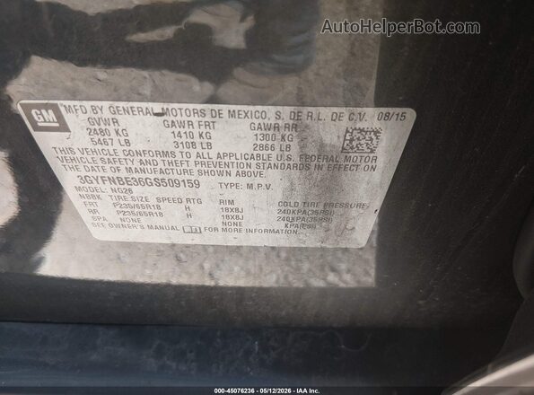 3GYFNBE36GS509159 2016 CADILLAC SRX Black Vista del compartimento del motor