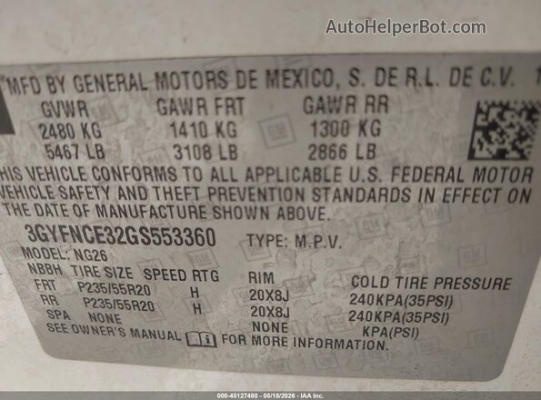 3GYFNCE32GS553360 2016 CADILLAC SRX White 